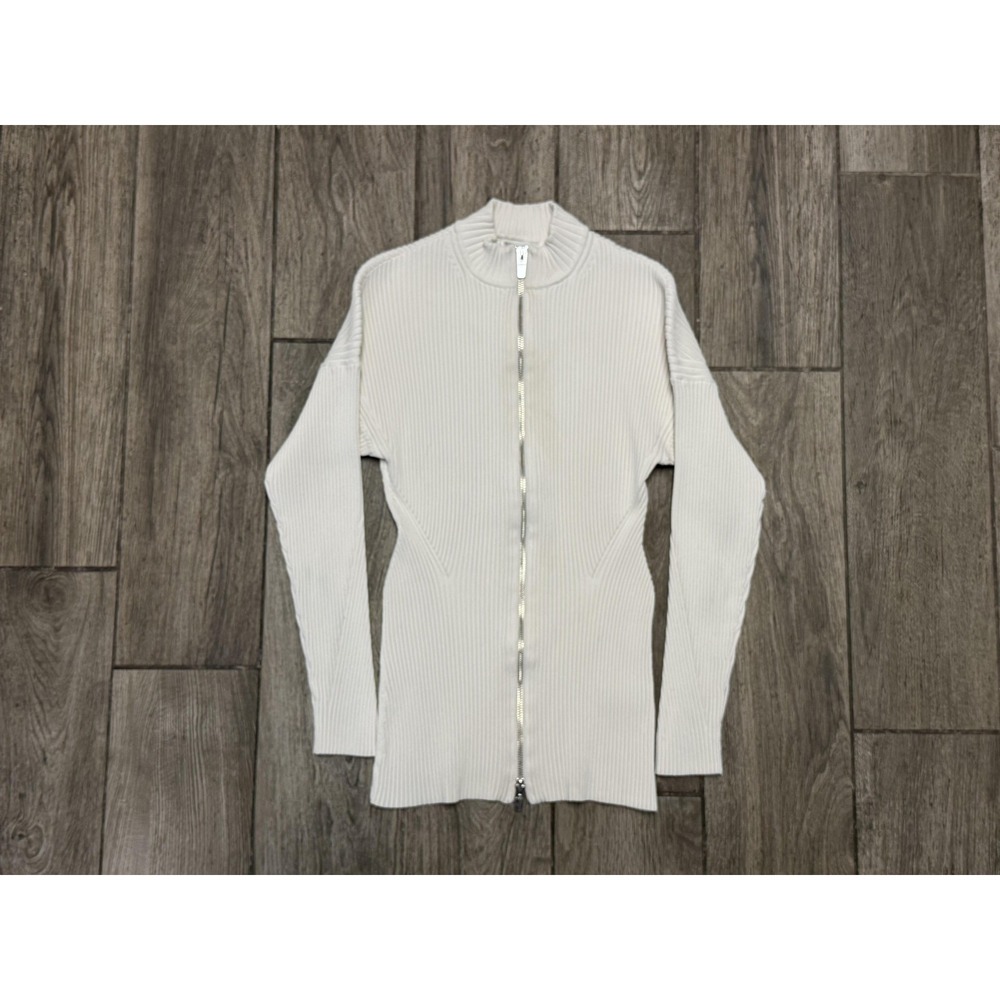 A.L.C.  Womens XS White Ribbed Knit Full Zip Mock Neck Long Sleeve Top Sweater